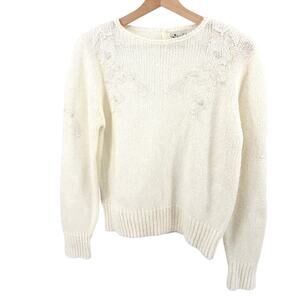 Vintage 90s Dana Ashley Cream Lace Pearl Keyhole Sweater Top
